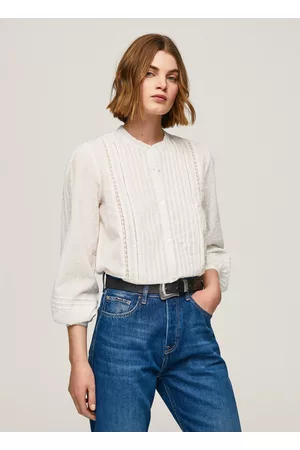 Pepe Jeans Camisas Bordadas - Blusa algodão dobby bordada