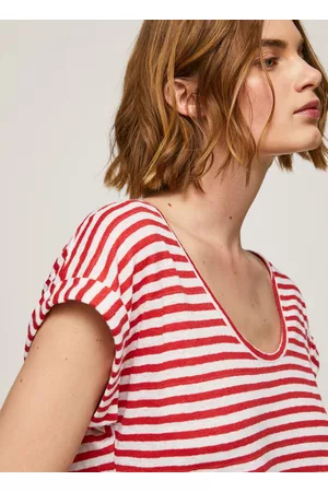 Pepe Jeans Mulher T-shirts & Manga Curta - T-shirt com riscas estampadas