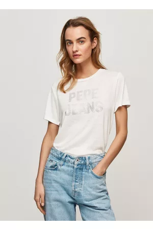 Pepe Jeans Mulher T-shirts & Manga Curta - T-shirt logo estampado strass