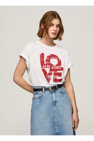 Pepe Jeans Mulher T-shirts & Manga Curta - T-shirt com logo love estampado