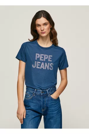 Pepe Jeans Mulher T-shirts & Manga Curta - T-shirt logo estampado strass