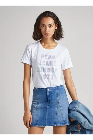 Pepe Jeans Mulher T-shirts & Manga Curta - T-shirt com logo strass