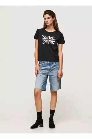 Pepe Jeans Mulher T-shirts & Manga Curta - T-shirt algodão com logo metálico