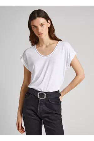 Pepe Jeans Mulher T-shirts & Manga Curta - T-shirt com detalhes de renda