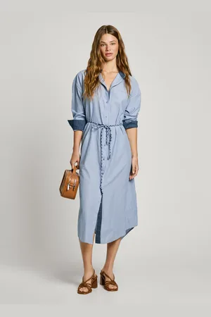 Pepe Jeans Vestido midi padrão às riscas
