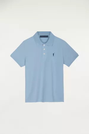Polo Club Polo Azul Celeste Infantil De Manga Curta Com Logótipo Bordado A Fazer Contraste