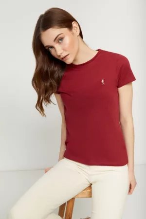 Polo Club Mulher T-shirts & Manga Curta - T-Shirt Bordeaux Com Logótipo Bordado A Fazer Contraste