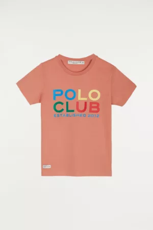 Polo Club Menina T-shirts & Manga Curta - T-Shirt Orgânica Kids Coral Com Estampado Gráfico Multicolor