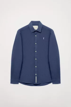 Polo Club Homem Camisas de Linho - Camisa Azul Marinho De Linho-Algodão Com Logótipo Bordado Rigby Go