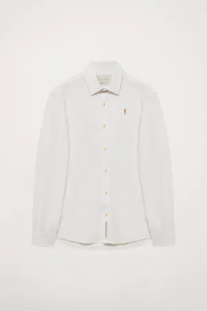 Polo Club Homem Camisas de Linho - Camisa Branca De Linho-Algodão Com Logótipo Bordado Rigby Go