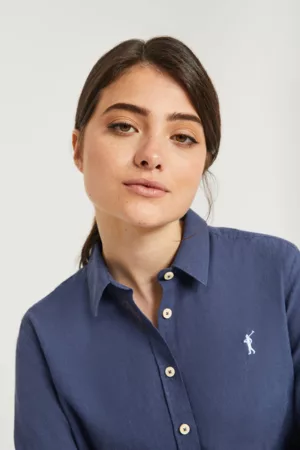 Polo Club Mulher Camisas de Linho - Camisa Azul Marinho De Linho-Algodão Com Pormenor Bordado Rigby Go