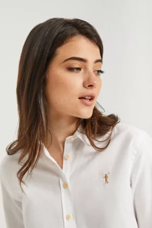 Polo Club Mulher Camisas de Linho - Camisa Branca De Linho-Algodão Com Pormenor Bordado Rigby Go