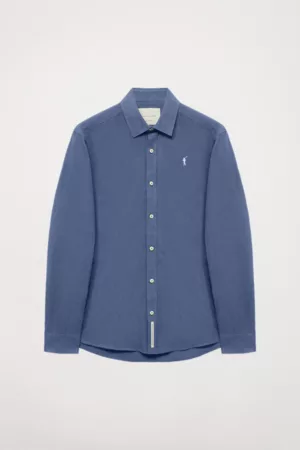 Polo Club Homem Camisas de Ganga - Camisa Azul Denim De Linho-Algodão Com Logótipo Bordado Rigby Go