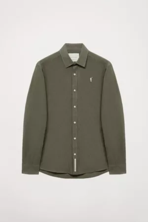 Polo Club Homem Camisas de Linho - Camisa Verde Escuro De Linho-Algodão Com Logótipo Bordado Rigby Go