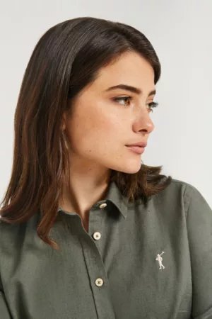 Polo Club Mulher Camisas de Linho - Camisa Verde Escuro De Linho-Algodão Com Pormenor Bordado Rigby Go