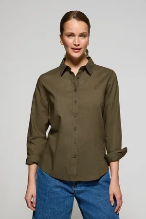 Polo Club® Camisa Verde Escura Regular De Linho E Algodão Com Bordado Rigby Go