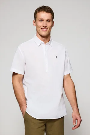 Polo Club® Camisa Tipo Polo Branca De Linho E Algodão Com Bordado Rigby Go