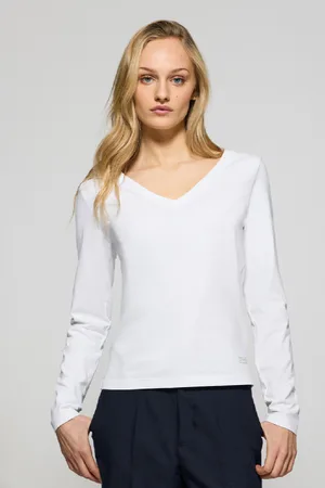 Polo Club® T-Shirt Branca Básica Com Decote Em V Com Logo Engomado