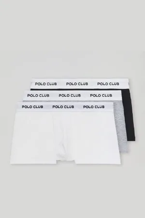 Polo Club® Pack De Três Boxers, Preto, Ciznento E Branco, Com Logótipo