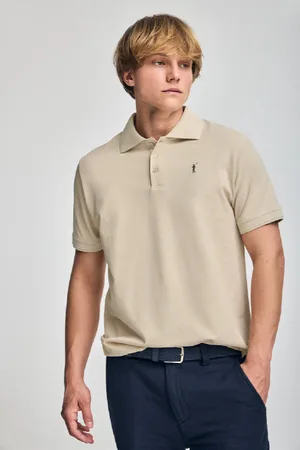 Polo Club® Polo Bege De Manga Curta E Três Botões Com Logo Bordado Rigby Go