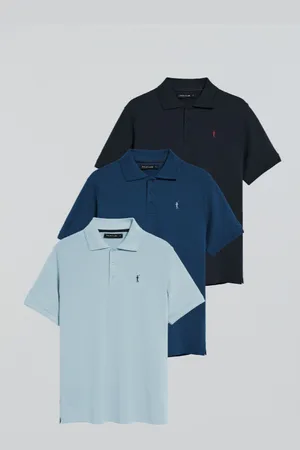 Polo Club® Pack De Três Polos De Três Botões Em Azul Marinho, Azul Claro E Índigo Com Logo Rigby Go