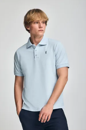 Polo Club® Polo Azul Claro De Manga Curta E Três Botões Com Logo Bordado Rigby Go