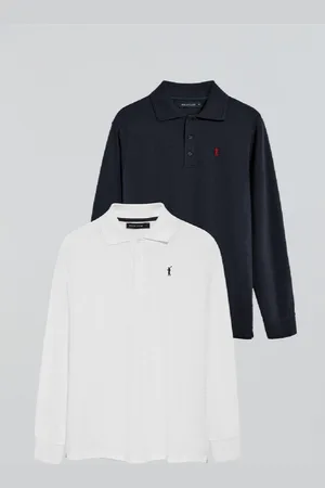 Polo Club® Pack De Dois Polos De Manga Comprida Em Azul Marinho E Branco Com Logótipo Rigby Go