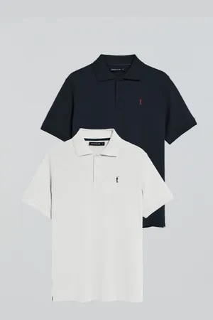 Polo Club® Pack De Dois Polos De Três Botões Em Azul Marinho E Branco Com Logo Rigby Go