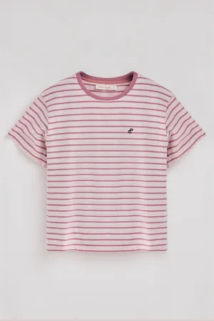Polo Club® T-Shirt Às Riscas Rosa Leve E Bege Com Monograma Bordado