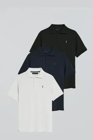 Polo Club® Pack De Três Polos De Três Botões Em Preto, Azul Marinho E Branco Com Logo Rigby Go
