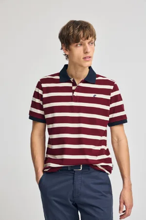 Polo Club® Polo Grená Génova Às Riscas Com Monograma Bordado