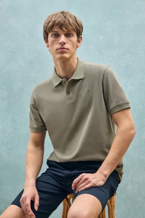 Polo Club® Polo Verde Claro De Algodão E Linho Com Dois Botões E Monograma Bordado