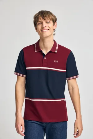 Polo Club® Polo Veil Grená Em Piqué Bicolor Com Pormenor Bordado