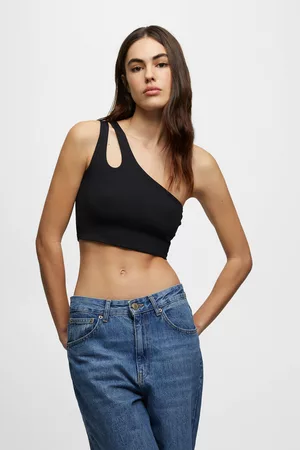 Pull&Bear Mulher Tops de Cavas - Top Cropped Assimétrico Cut Out