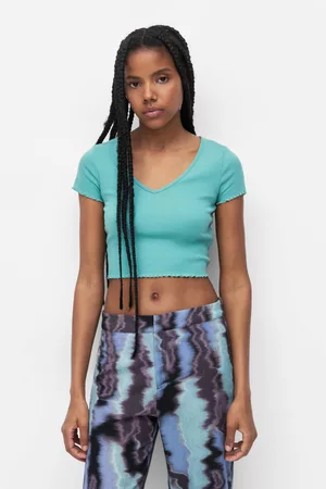 Pull&Bear Mulher T-shirts & Manga Curta - T-Shirt Cropped Gola Bico