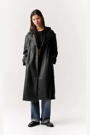 Pull&Bear Gabardina De Efeito Pele Com Cinto