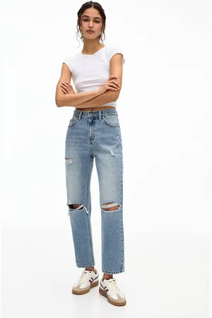 Pull&Bear Jeans Mom Fit Com Rasgões