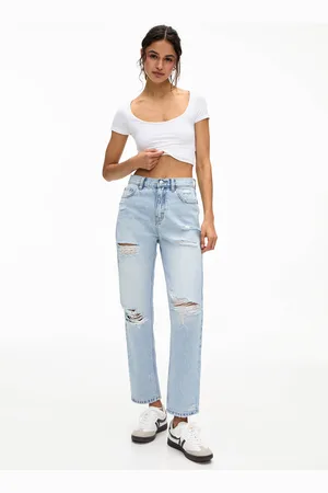Pull&Bear Jeans Mom Fit Com Rasgões