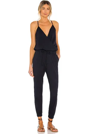 Bobi Supreme Jersey Tied Waist V Neck Jumpsuit in - Navy. Size M (also in S, XS).