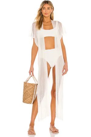 Luli Fama Fringe Caftan in - White. Size all.
