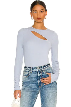 LA Made Verge Peek A Boo Long Sleeve Top in - Slate. Size L (also in M, S, XL, XS).