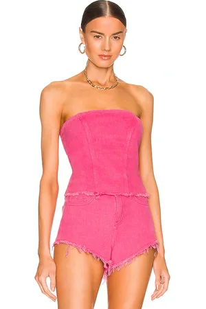 superdown Domonique Strapless Denim Top in - Fuchsia. Size XS (also in XXS).