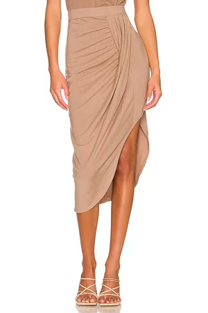 Bobi Gathered Skirt in - Beige. Size L (also in M, S, XS).