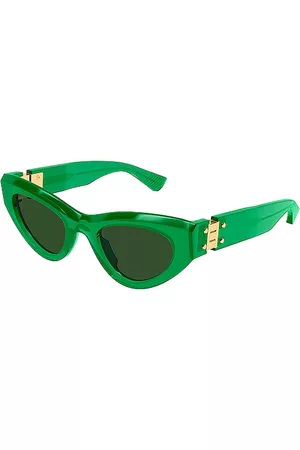 Bottega Veneta Hinge Cat Eye in Shiny Transparent Green & Solid Dark Green - Green. Size all.