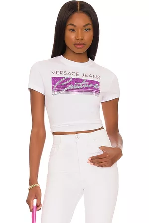 VERSACE Logo Baby Tee in - White. Size L (also in M, S, XS, XXS).