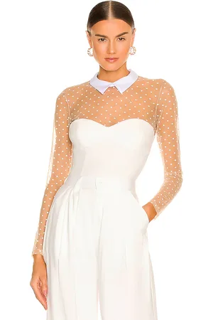 FLEUR DU MAL Collared Bodysuit With Dotted Tulle in - . Size L (also in S, XS).
