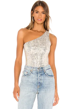 superdown Remi One Shoulder Bodysuit in - Metallic Gold. Size L (also in S, XS, XXS).