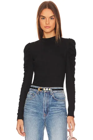 Bobi Shirred Sleeve Turtleneck Top in - . Size L (also in M, S, XS).