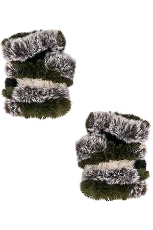 JOCELYN Faux Fur Mandy Mittens in - Green,Cream. Size all.