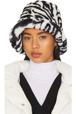 Adrienne Landau Faux Fur Bucket Hat in - Black,White. Size all.